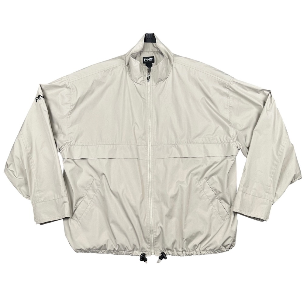 Ping Collection Windbreaker Jacket Mens Large Tan Full Zip Beige Golf Vintage
